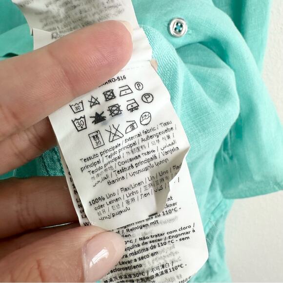 Liu Jo Men’s 100% Linen Long Sleeve Button down Shirt Men's size 40 Turquoise - Picture 5 of 5